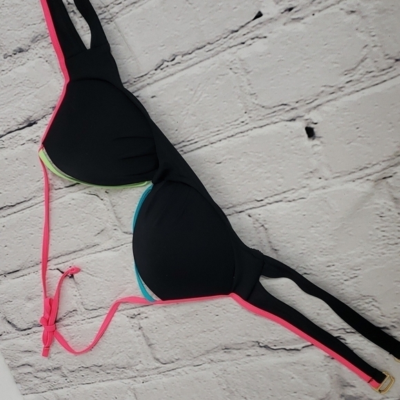 Rue Bleu Bikini Padded Top Med. Black & Multi Approx B Cup EUC - Picture 8 of 8